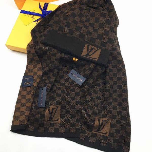 

2019 celebrity de ign letter printing woolen carf cap et men woman ca hmere wool carf hat 2pc petit damier m70930, Black;white