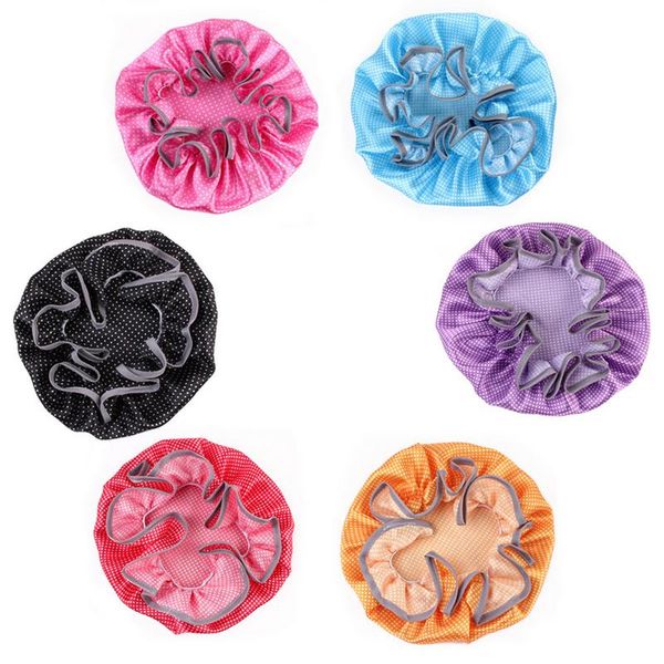 

children's double shower cap cute dot print waterproof shower cap baby bath products