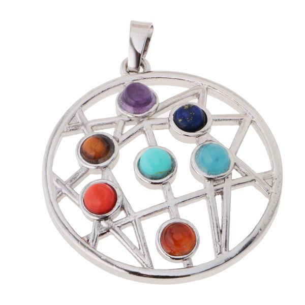 

crystal 7 beads stone chakra charm diy necklace pendant, Silver