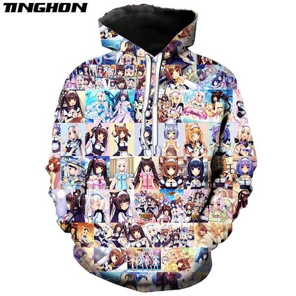 

xs-7xl anime nekopara hoodie men women 3d print chocola vanilla cute girl autumn sportswear casual streetwear, Black