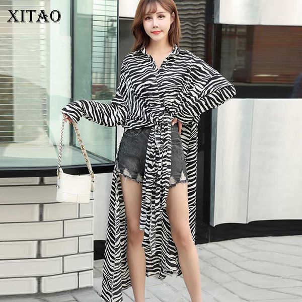 

xitao plus size irregular blouse western style women clothes 2020 spring new thin striped turn down collar loose shirt 3368, White