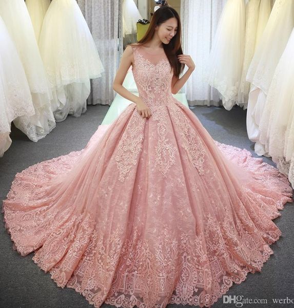 Moderne luxuriöse rosa Quinceanera Kleider Ballkleid schiere Nacken -Feizungszug -Abschlussballkleider mit Spitzenapplikation Rückenfreier süßer 16 Kleider Hy4157