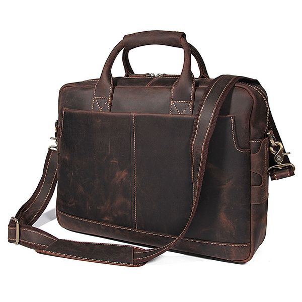 

nesitu vintage brown genuine crazy horse leather men briefcase portfolio 14'' 15.6'' lapmen messenger bag m7382