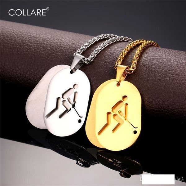 

collare sport hockey pendant stainless steel gold color fitness gym accessories double dog tag necklace men jewelry p939, Silver