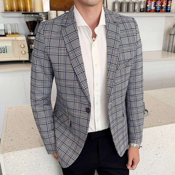 

осень и зима мужчины blazer куртки высокого качества slim fit мужчины платье костюм размер s m  xl xxl xxxl бизнес lattice костюм пальто, White;black