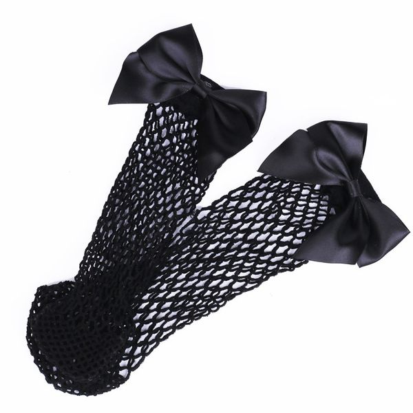 

2019 fashion women harajuku bow knot fishnet socks breathable mesh hollow out net ankle socks sokken black ga0647b, Black;white