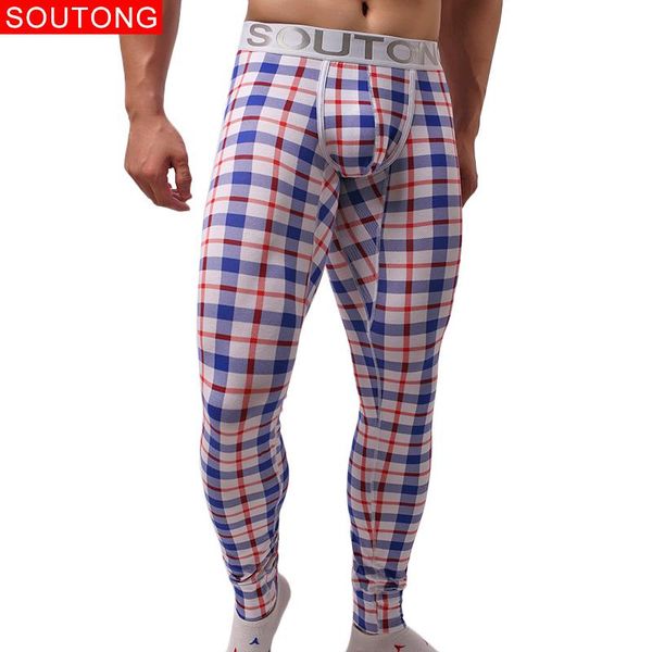 

нижнее белье зимний теплый мужчины лонг джонс хлопок plaid printed лонг джонс мужские термобелье мужские брюки термические, Black