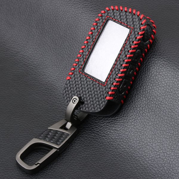 

carbon fiber pattern a93 leather case for starline a93 a63 a96 a66 car alarm remote controller lcd keychain cover car-styling