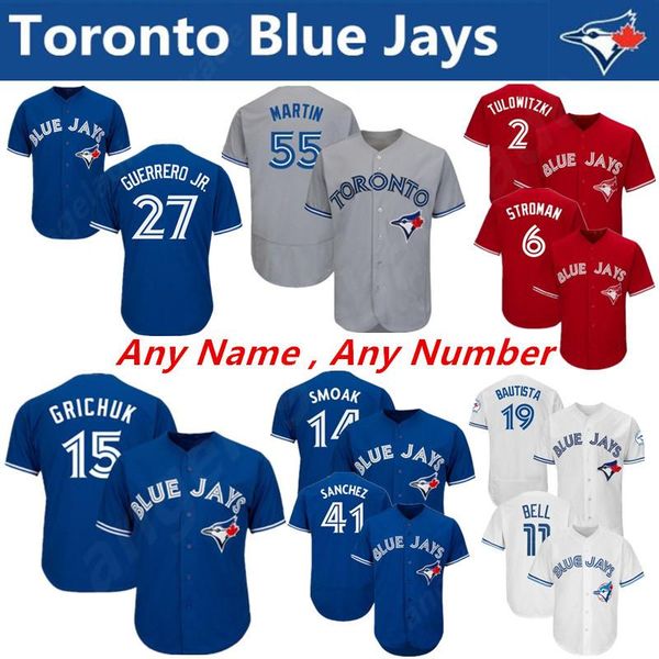 

2019 Blue Jays Jerseys 15 Randal Grichuk Vladimir Vlad Guerrero Jr. Jose Bautista Tulowitzki Justin Smoak Stroman Alomar Bell Martin Sanchez