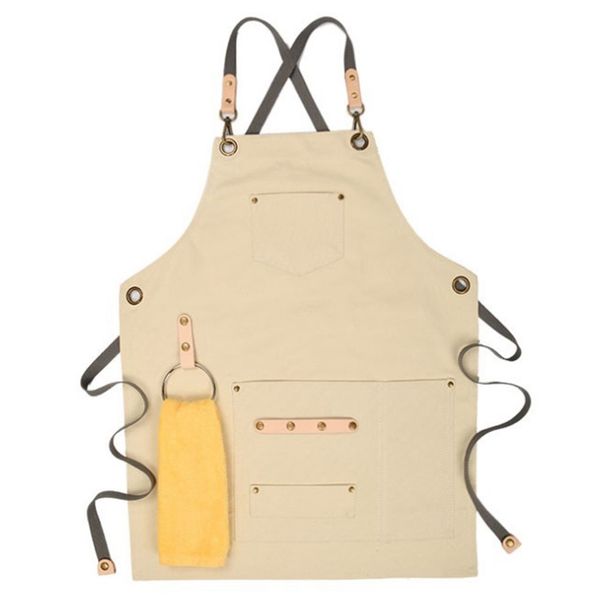 

bbq apron bib chef kitchen apron female men barista bartender pocket family barber chef coffee restaurant creamy-white