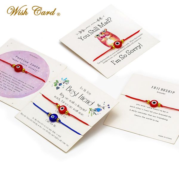 

wish card red blue evil eye charm bracelets for women adjustable rope chain make a wish bracelets fahsion card jewelry cn280, Golden;silver