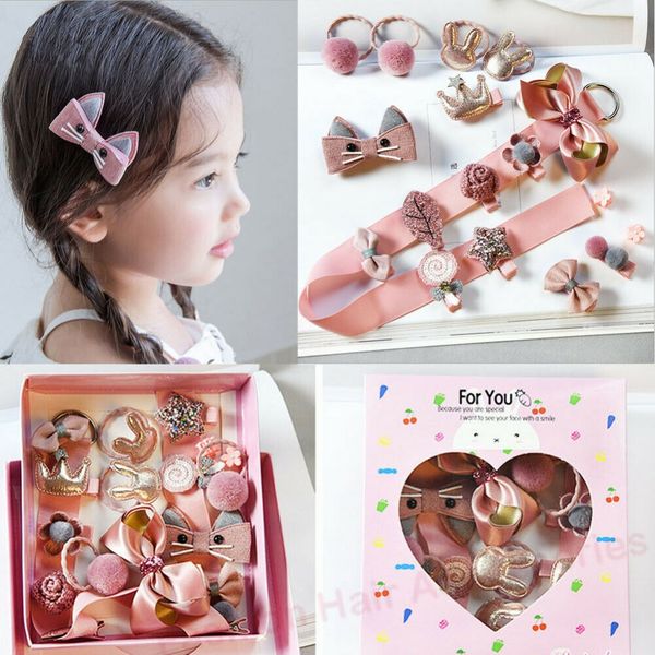 

18pcs baby infant kids grosgrain hair clips hair rope accessories set 5 style, Slivery;white