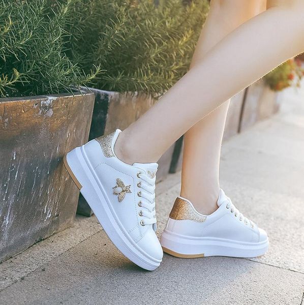 

Женщина Повседневная Обувь 2019 Весна Новый Дизайнер Клинья Белая Обувь Женская Пл