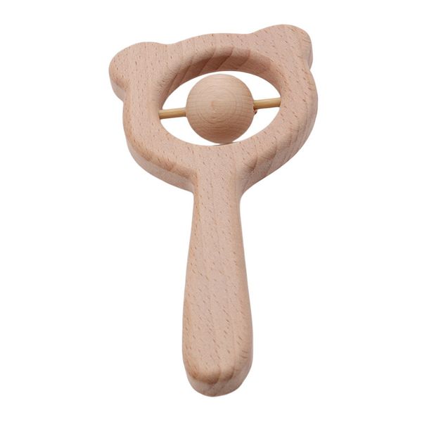 

beech wood bear baby hand teething wooden ring can chew beads baby rattles play gym montessori stroller toys
