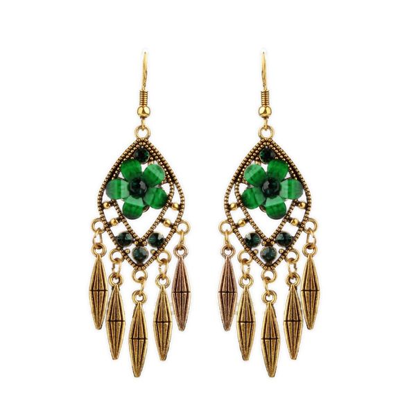 

boho hollow tassel earring flower rhinestone jewelry for women, Golden