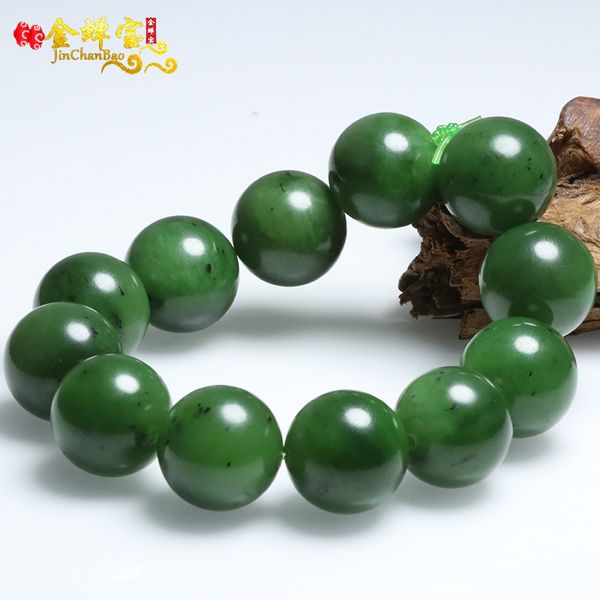 

certed 18mm natural green nephrite beads men bracelet pounamu jade bangle jasper, Golden;silver