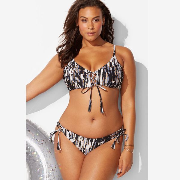 

2018 big cups plus xxxl 4xl large size bikini set print leopard swimwear women two pieces plus size swimsuit y19062901, White;black