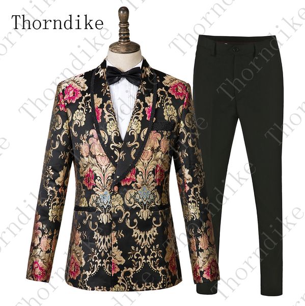 

thorndike terno masculino slim tuxedo 3 pcs suit men paisley embroidery wedding dress groom suits double breasted costume homme, White;black