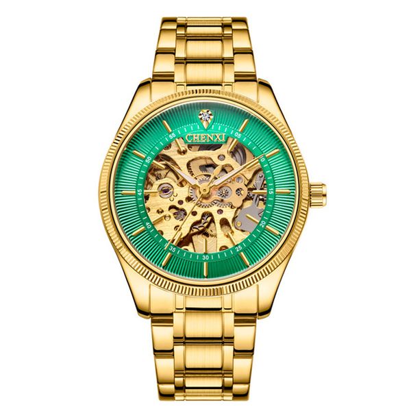 

chenxi male wristwatches mechanical automatic black skeleton dial luminous pointer analog dial face folding buckle stainless steel buckle, Slivery;brown