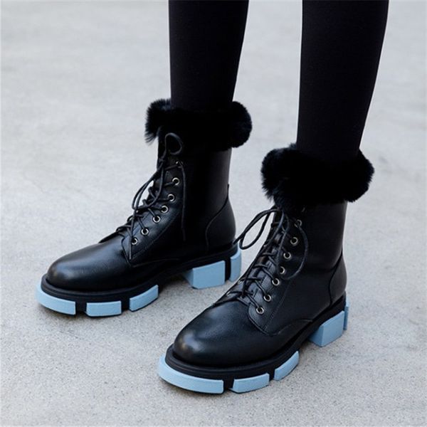 

pxelena handmade fur snow boots women thick fur plush winter warm boots non slip waterproof shoes plus size 38-43, Black
