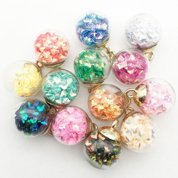 

10pcs / bag popular triangle resin sheet 16x21mm fashion crystal glass ball pendant diy necklace hair rope earrings accessories, Bronze;silver
