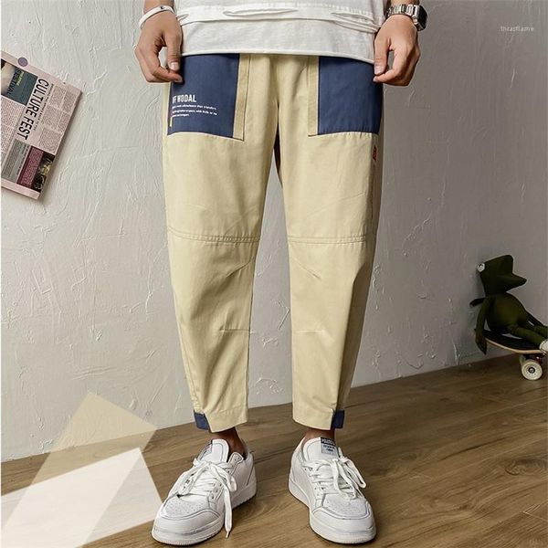 

pants fashion pocket pants tooling mens casual loose printed straight trousers mens ins style trousers mens, Black
