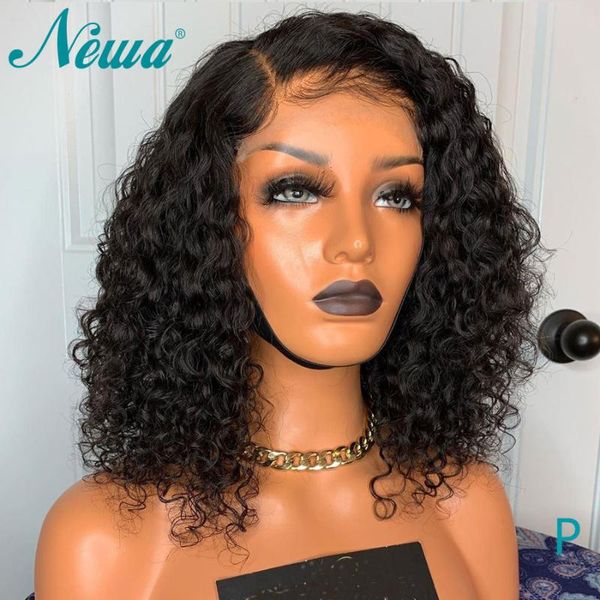 

newa hair 13x6 lace front human hair wigs pre plucked with baby brazilian curly lace front wig 150% remy short bob wigs, Black;brown