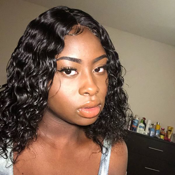 

14inch brazilian simulation human hair lace front wigs glueless short bob synthetic hair wigs wavy with for black women