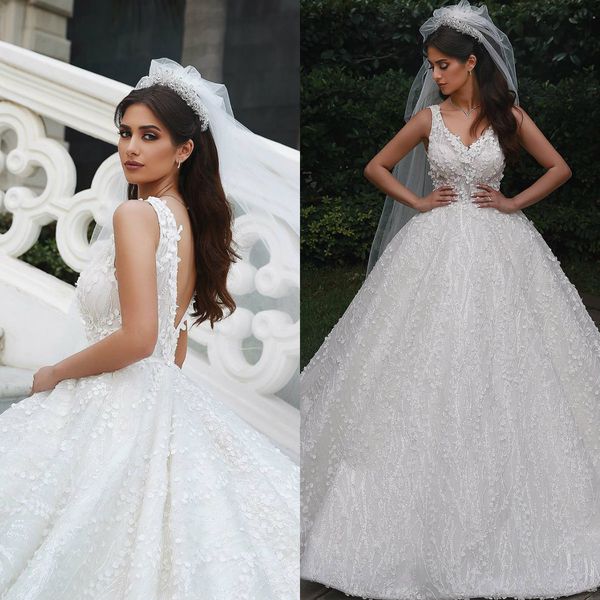

2020 saudi arabic wedding dresses with floral appliques gorgeous open back sleeveless vestidos de novia custom made robes de mariÃ©e, White