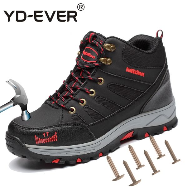 

yd-ever plus size men work safety shoes vintage steel toe cap winter warm fur boots labor insurance puncture proof casual, Black