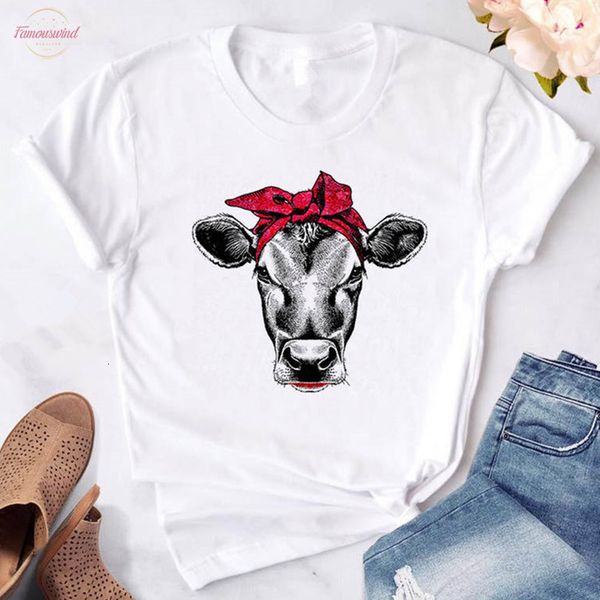 

cute bandana bow cow printed women t shirt 2020 summer white casual short sleeve gift for lady girl funny female