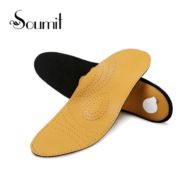 

soumit leather orthopedic insoles with massage high arch supports for flat foot reduce pain footbeds inlegzolen shoes insole pad, Black