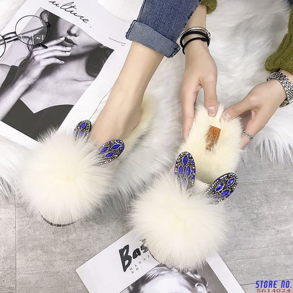 

elegant fashion soft fluffy slides for women flat flower closed toe fur slippers winter anti-slip warm house shoes, Black