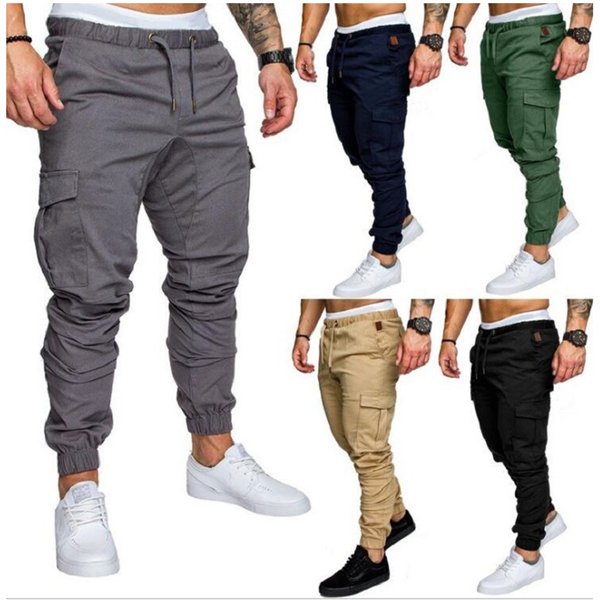 

running solid track pants male jogger multi-pocket pants 2020 new fashion trousers elastic waist sportswear men, Black;blue