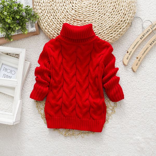

2018 2t-8t winter warm boy girl kid thick knitted bottoming turtleneck cartoon shirts solid high bear pullovers sweater new, Blue