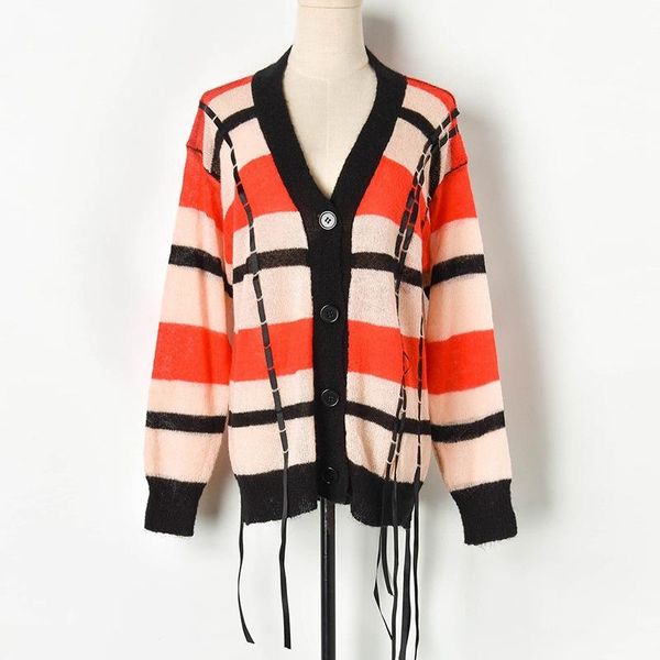 

2019 осень доставка neck с длинным рукавом кардиган мода шар дамы свитер женский дизайнерские роскошные одежды потерять комфортный свитер, White;black