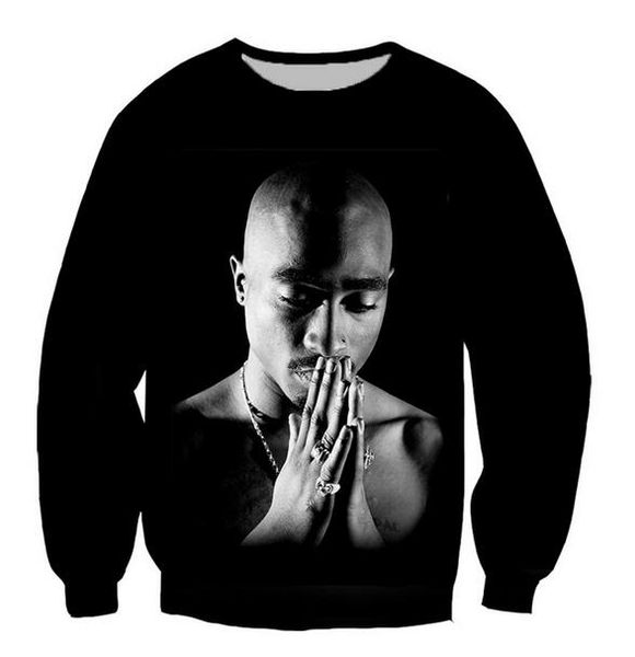 

оптовая продажа-новые модные женские / мужские tupac 2pac смешные 3d печати повседневная толстовка топы плюс размер ar033, Black