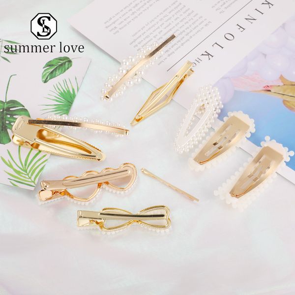 

new korean pearl heart hair clip ponytail fashion abs plastic iron gold silver barrette accessories fashion jwerly gift for girls-y, Golden;silver