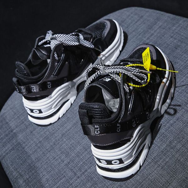 

triple s casual shoes for breathable ins increase 6cm mesh sport shoes lace-up sneakers women mens t07, Black