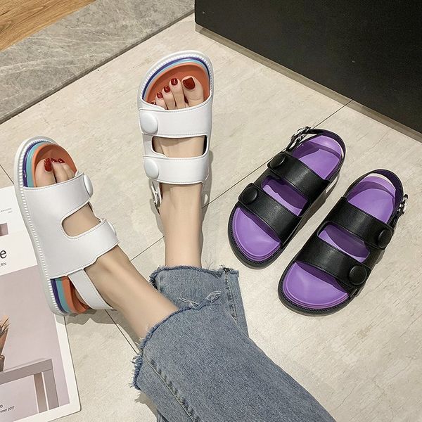 

wedge beige heeled sandals clear heels all-match shoes 2020 summer on black fashion ladies flat with comfort block low