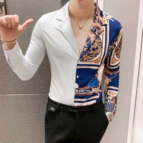 

mens flower shirt white black shirt men nightclub ktv shirts autumn slim camisa masculina 3xl