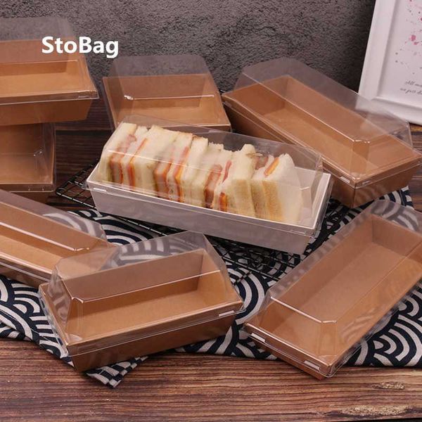 

stobag 10pcs sandwich floss beckham puff cakes towel roll box swiss roll donuts cake packing box rectangular kraft paper