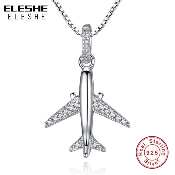

eleshe cubic zirconia aircraft air plane pendant necklace 925 sterling silver chain necklace for women