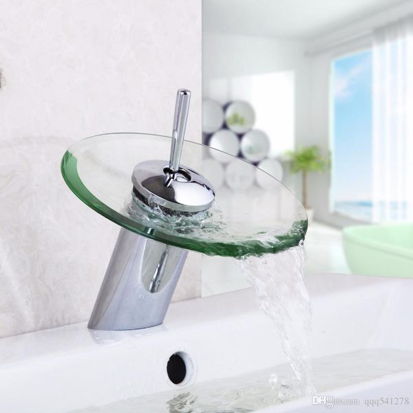 

new arrival brass round glass bathroom sink hole water tap waterfall faucet for bathroom mixer tap