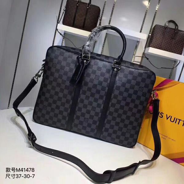 

Men de igner bag brand mall briefca e plaid canva leather trim with houlder trap ize 37 x 28 x 7 cm m41478