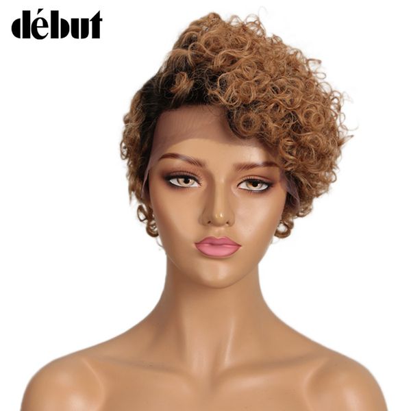 

debut short curly lace human hair wigs for women wigs remy brazilian lace human hair pixie cut short for black women, Black;brown