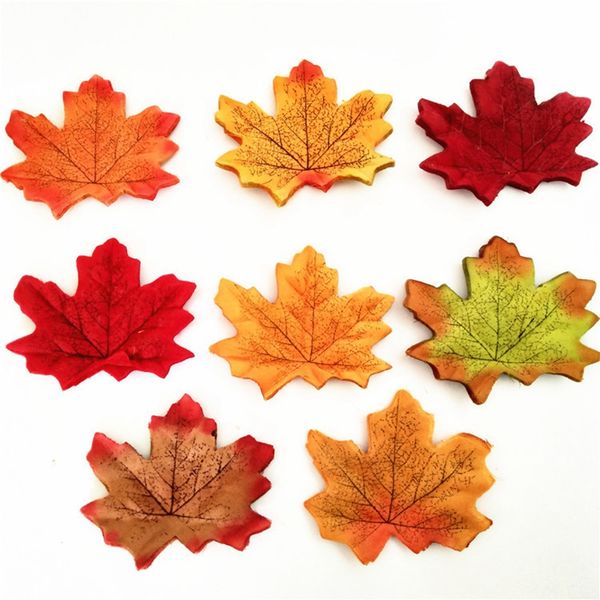 

100 autumn maple silk leaves multi coloured wedding decoration 8cm x 6.5cm