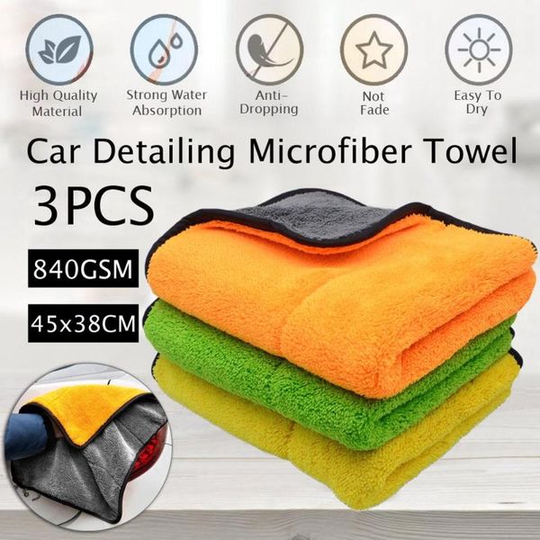 

microfiber towels super thick plush car cleaning cloths auto microfibre wax wash polishing detailing drying 3pcs 840gsm 45x38cm