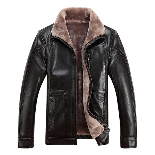 

2018 new arrival men leather jacket faux sheepskin jacket men biker leather winter coat thick warm fur lined coat, Black