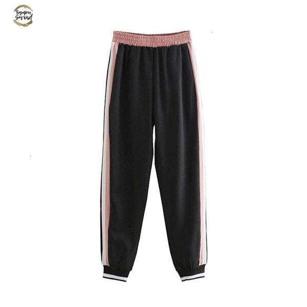 

women stripe pants pockets elastic waist style ladies capri casual chic female trousers pantalones drop shipping, Black;white